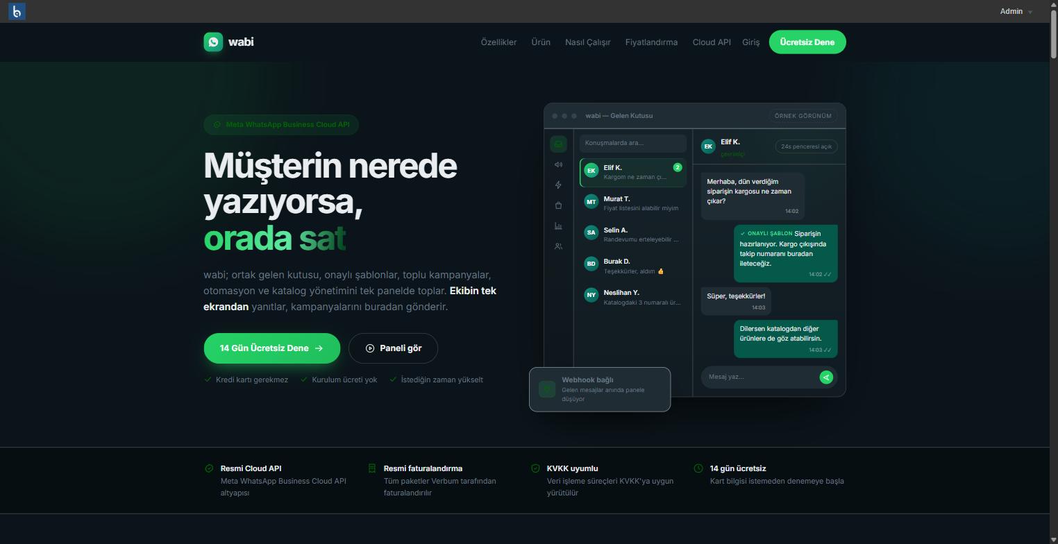 wabi WhatsApp Business platform — product interface